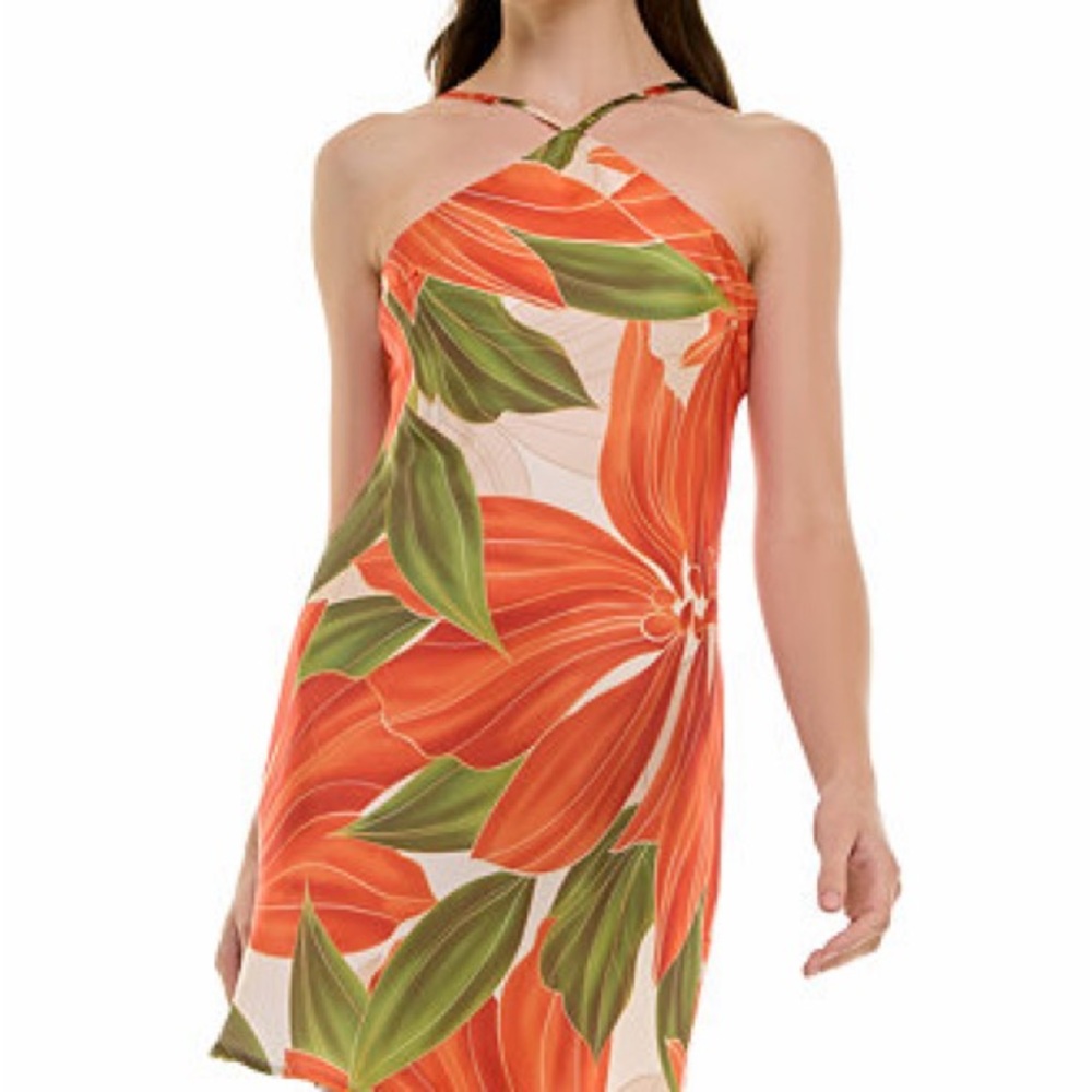 BCX Orange Floral Halter-Neck Dress